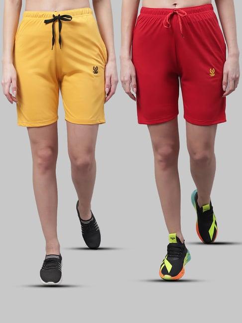 vimal jonney yellow & red cotton sports shorts - pack of 2