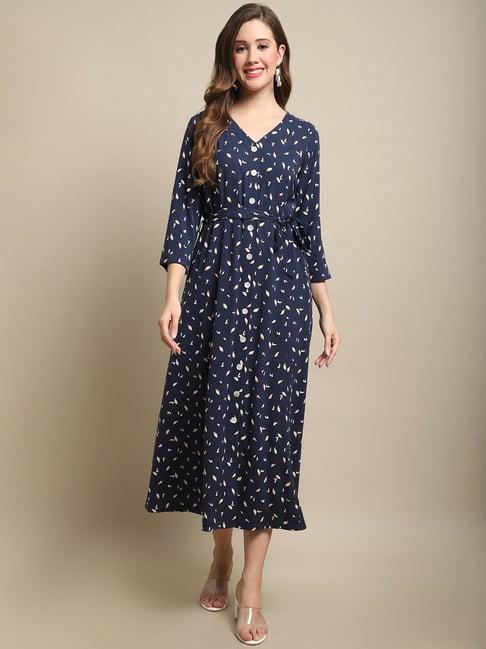 cantabil navy printed wrap dress