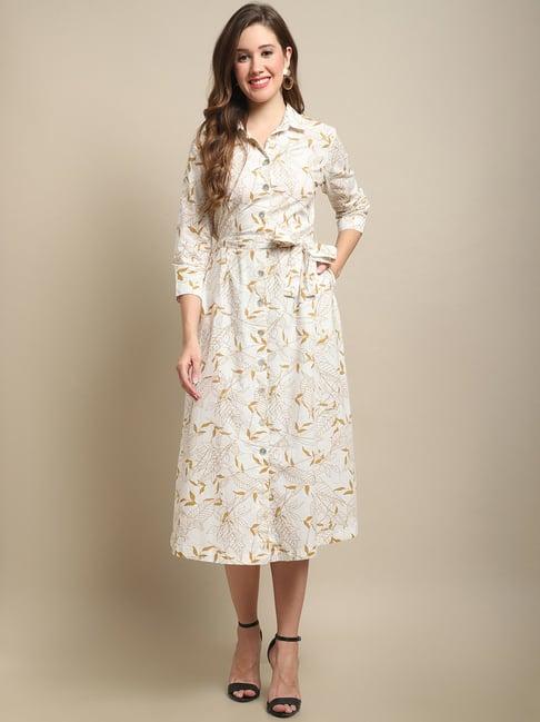 cantabil off white cotton printed wrap dress