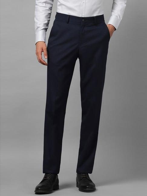 louis philippe navy slim fit printed trousers