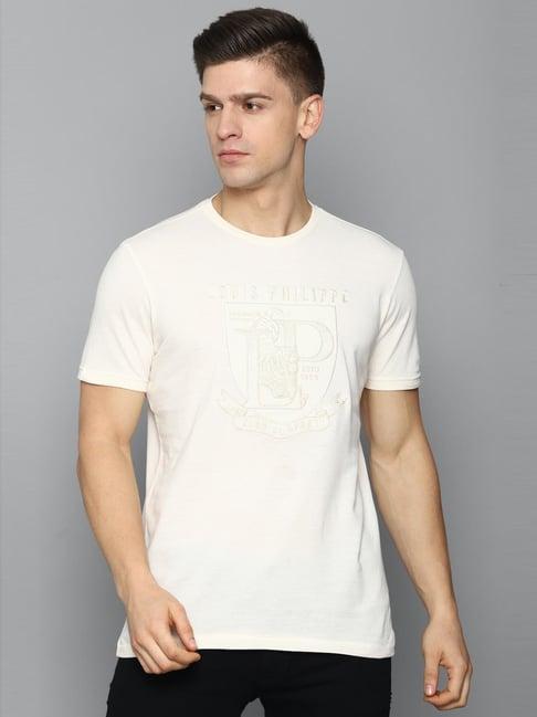 louis philippe sport beige cotton slim fit printed t-shirt