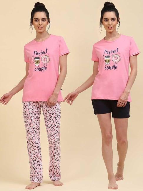 monte carlo pink printed t-shirt with pyjamas & shorts