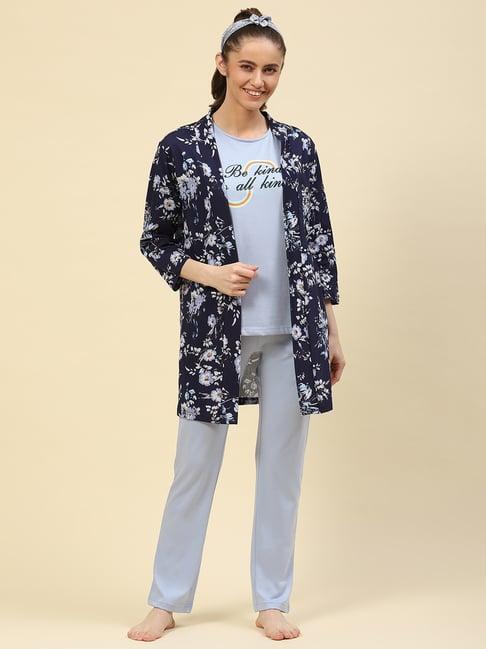 monte carlo sky blue printed t-shirt with pyjamas & shrug