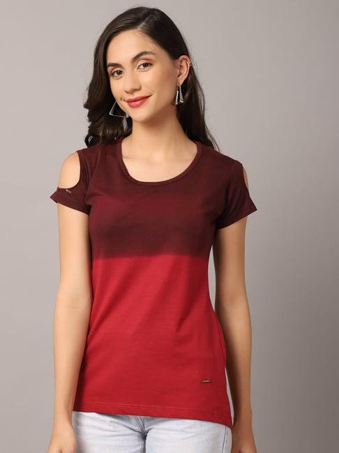 crozo by cantabil maroon color-block top