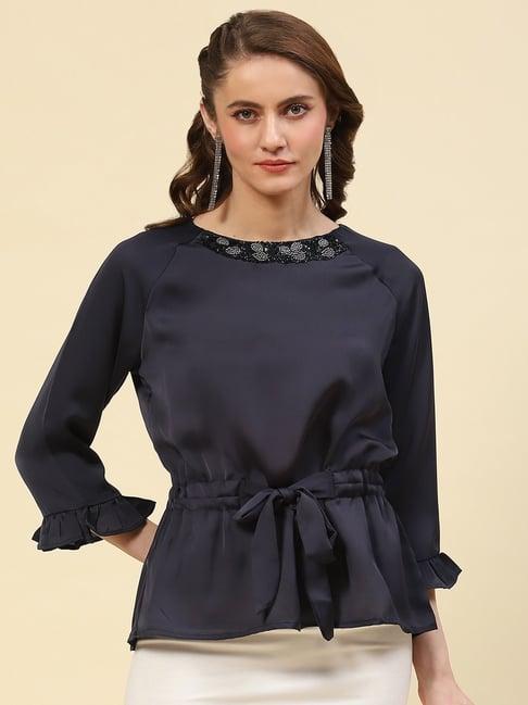 monte carlo navy embellished top