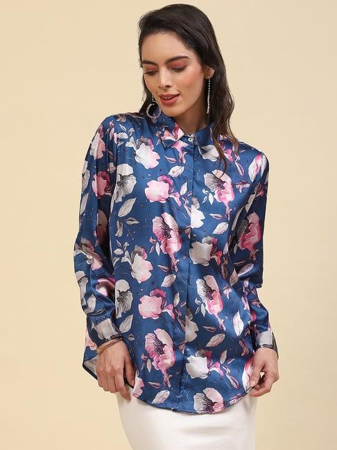 monte carlo blue printed shirt