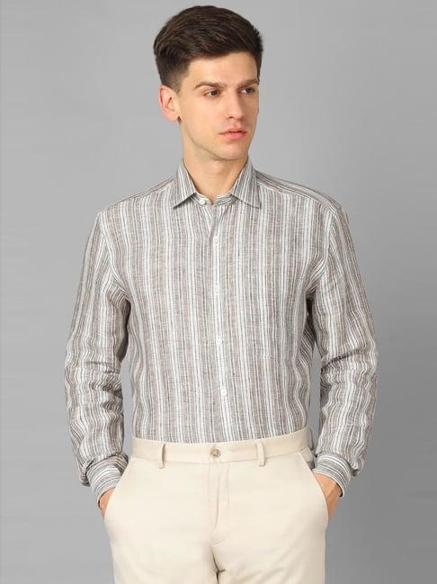 luxure by louis philippe grey linen regular fit striped shirt