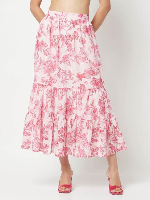 crimsoune club pink printed a-line midi skirt