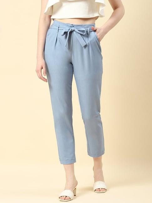 monte carlo light blue regular fit mid rise trousers