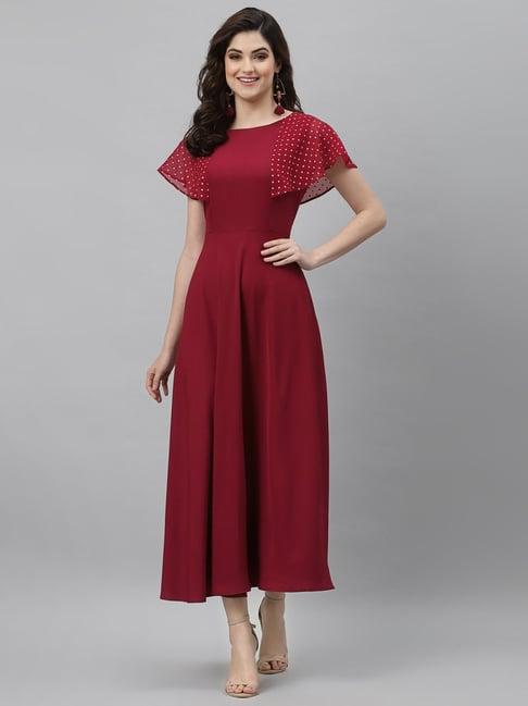 selvia maroon printed maxi dress