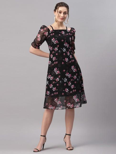 selvia black cotton printed a-line dress