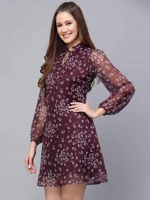 selvia purple printed a-line dress