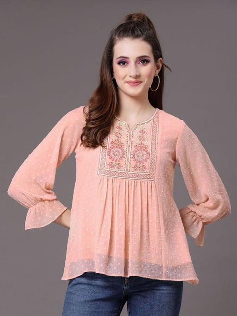 selvia peach embroidered top