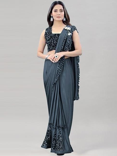 satrani grey embellished ready to wear saree with unstitched blouse