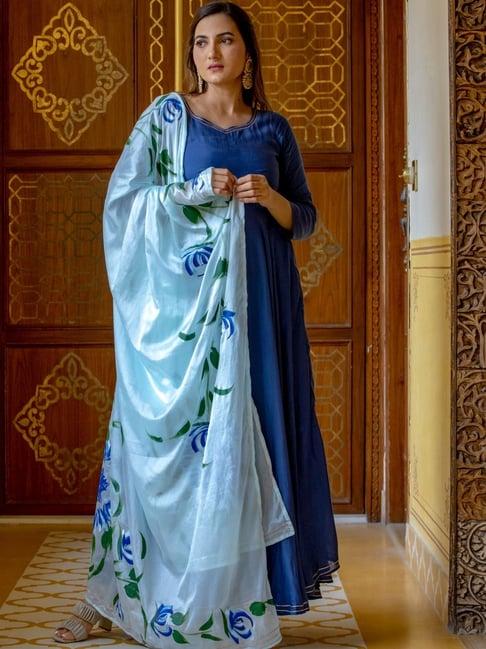 house of jamoti blue kurta pant set with dupatta