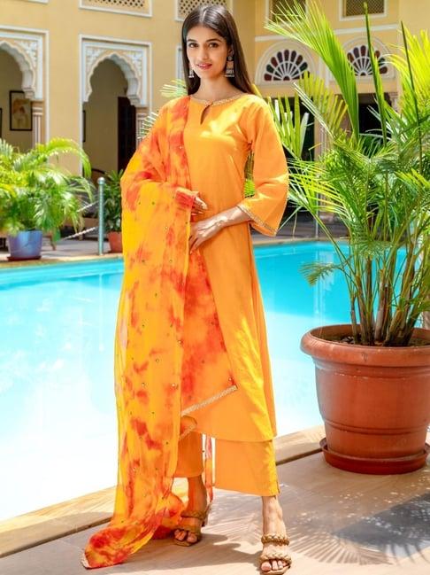 house of jamoti mustard cotton kurta palazzo set with dupatta