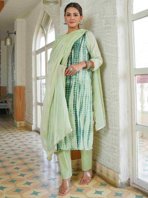 house of jamoti green printed kurta pant set with dupatta