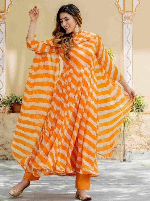 house of jamoti orange printed kurta pant set with dupatta