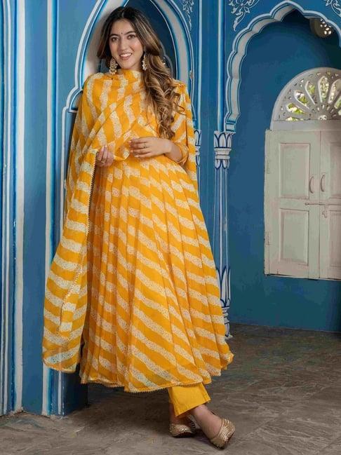 house of jamoti yellow printed kurta pant set with dupatta