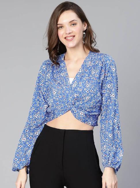 oxolloxo blue floral print crop top