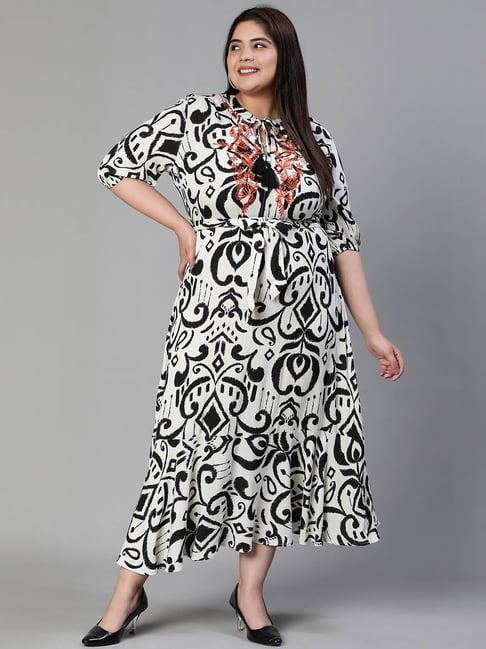 oxolloxo white & black printed wrap dress