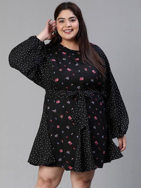 oxolloxo black floral print wrap dress