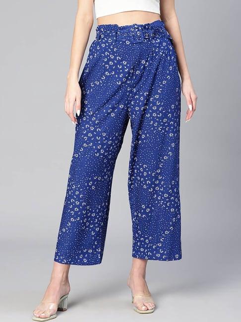 oxolloxo blue floral print mid rise pants