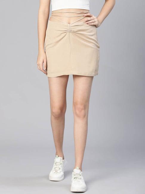 oxolloxo beige linen mini skirt