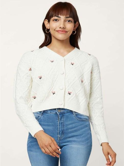 honey by pantaloons off-white embroidered cardigan