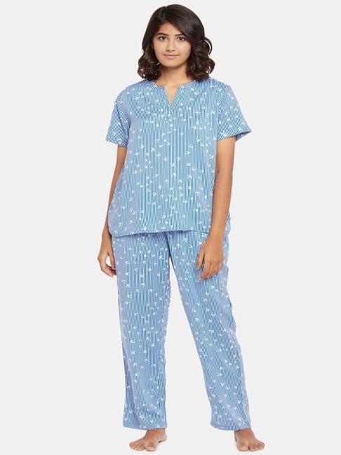 dreamz by pantaloons blue printed top & pyjama set