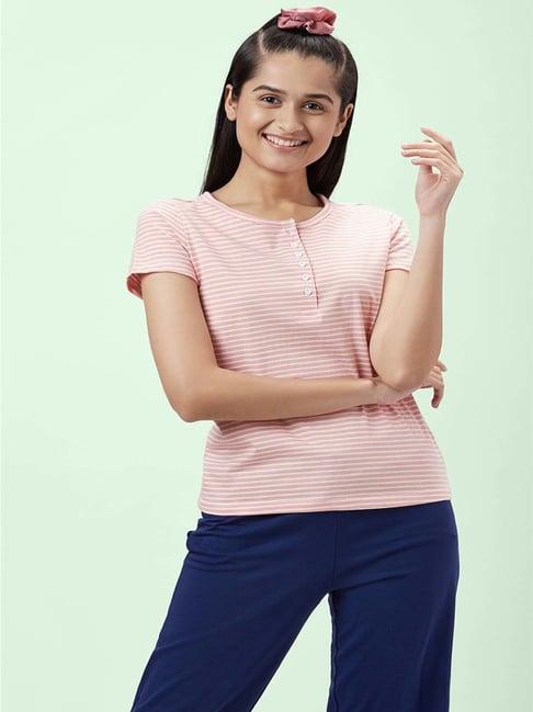 dreamz by pantaloons peach cotton striped t-shirt