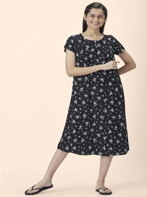 dreamz by pantaloons black cotton floral print nighty