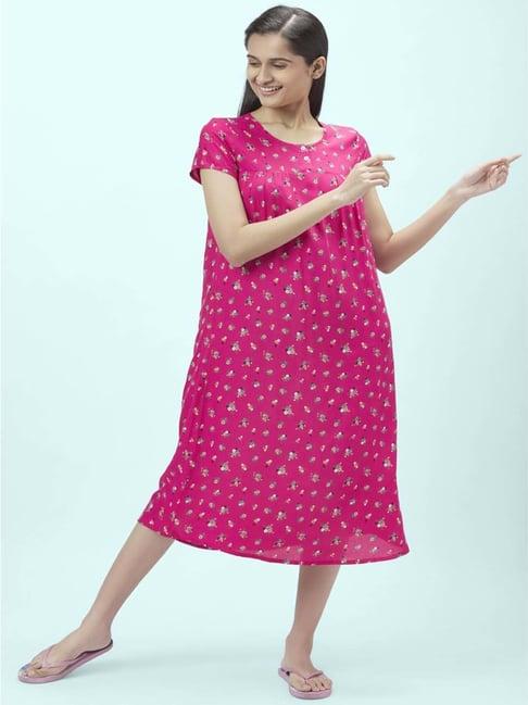 dreamz by pantaloons pink cotton floral print nighty