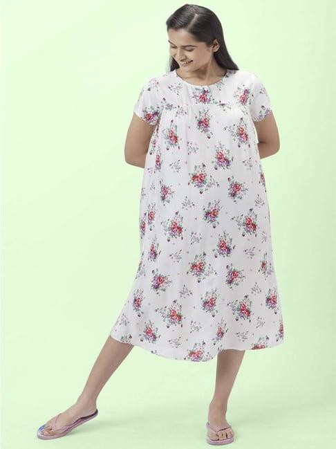 dreamz by pantaloons white cotton floral print nighty