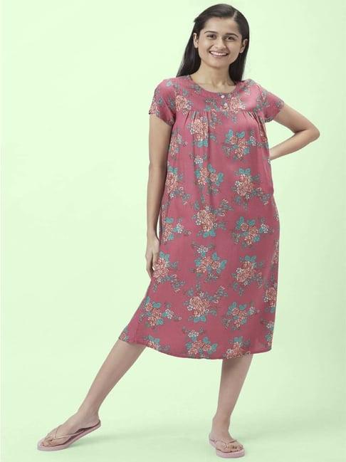 dreamz by pantaloons rose pink cotton floral print nighty