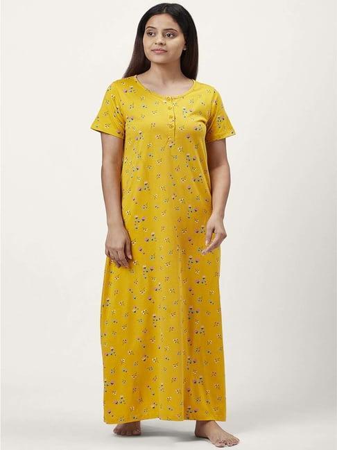 dreamz by pantaloons mustard cotton floral print nighty