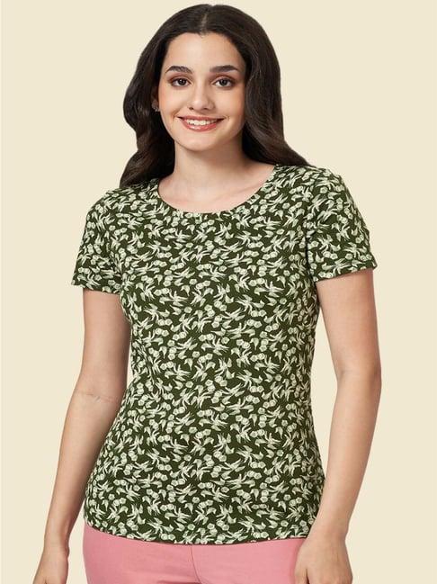 honey by pantaloons green cotton floral print t-shirt