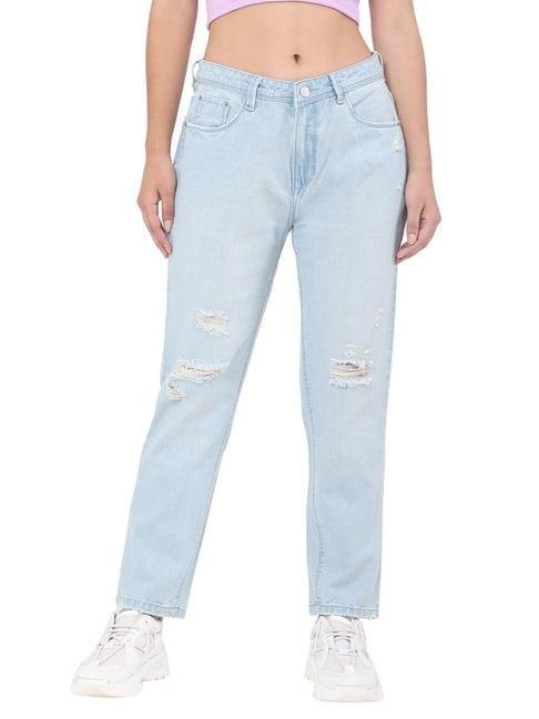 recap sky blue distressed high rise jeans