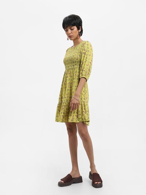 nuon by westside bright-green printed dress