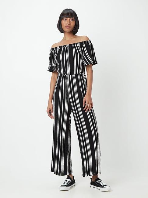 nuon by westside black and white striped jumpsuit