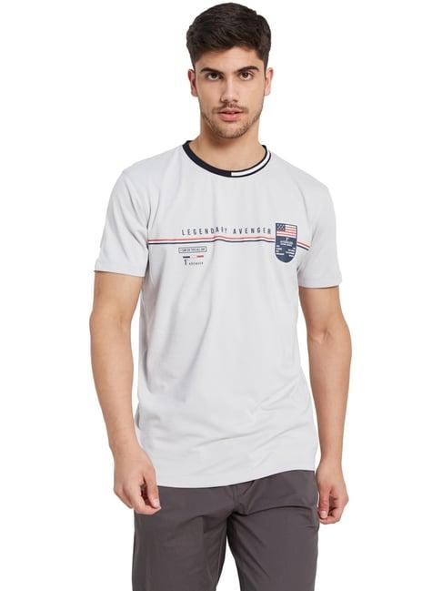 octave silver cotton regular fit printed t-shirt