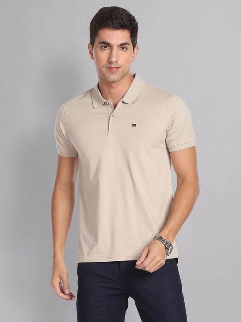 ad by arvind beige slim fit polo t-shirt