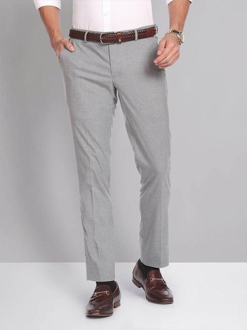 ad by arvind grey slim fit flat front trousers