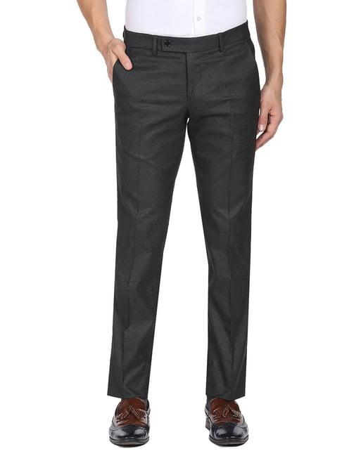 ad by arvind black regular fit flat front trousers