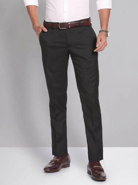 ad by arvind black slim fit flat front trousers