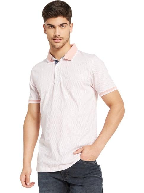 octave suede pink cotton regular fit printed polo t-shirt