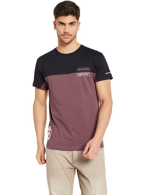 octave plum cotton regular fit colour block t-shirt