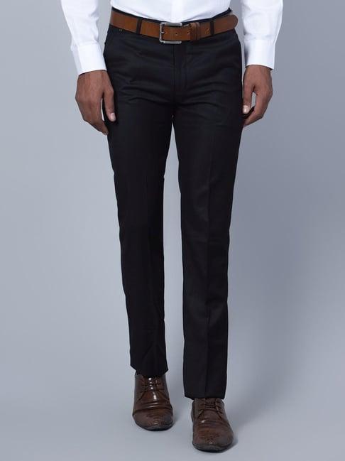 cantabil black regular fit trousers