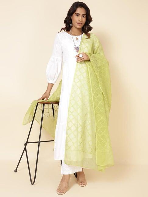 fabindia lime green woven pattern dupatta