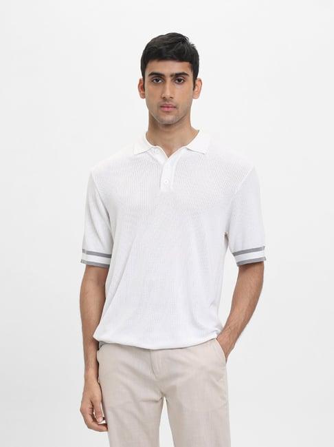 ascot by westside textured white relaxed fit t-shirt